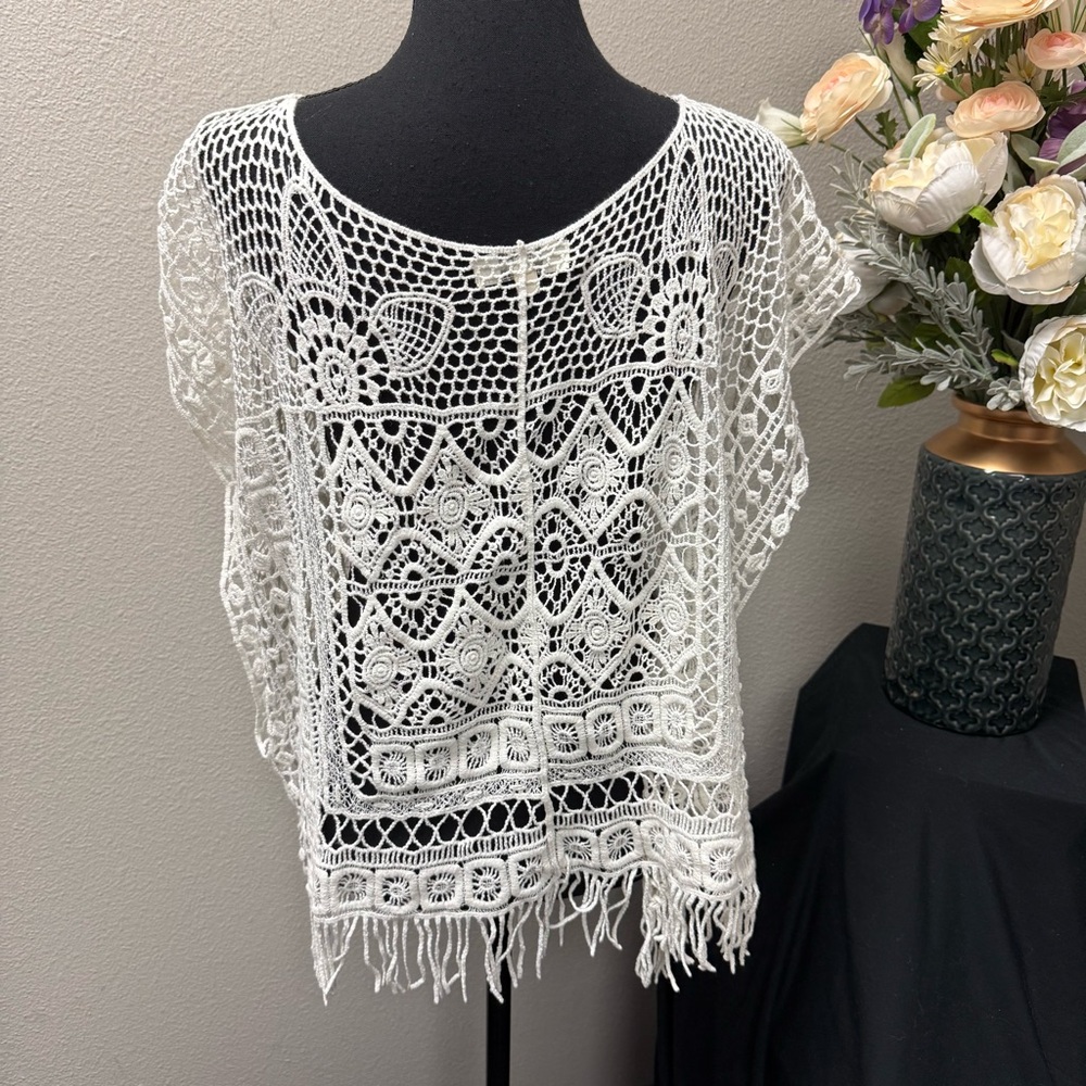 Umgee Crochet Lace Fringe Tunic Top Boho Festival Beach Layering M/L - Picture 3 of 7